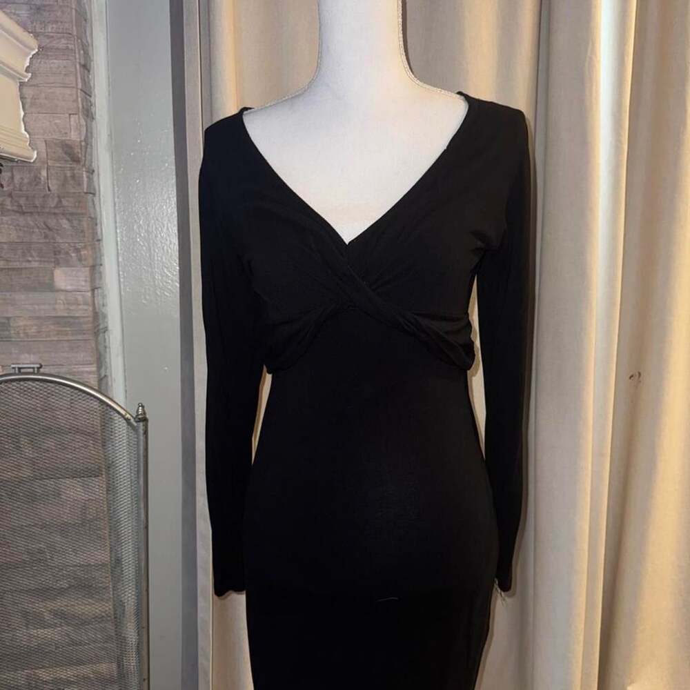 Ambiance Black Long Sleeve Twist Front Dress
